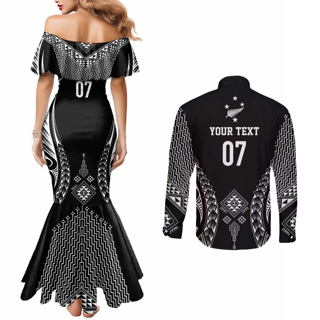 2025 Rugby Championship New Zealand Custom Couples Matching Mermaid Dress and Long Sleeve Button Shirt Poutama Motifs - Aussie Hoodie