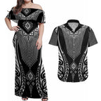 2025 Rugby Championship New Zealand Custom Couples Matching Off Shoulder Maxi Dress and Hawaiian Shirt Poutama Motifs - Aussie Hoodie
