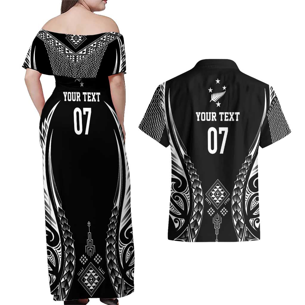 2025 Rugby Championship New Zealand Custom Couples Matching Off Shoulder Maxi Dress and Hawaiian Shirt Poutama Motifs - Aussie Hoodie