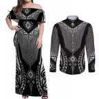 2025 Rugby Championship New Zealand Custom Couples Matching Off Shoulder Maxi Dress and Long Sleeve Button Shirt Poutama Motifs - Aussie Hoodie