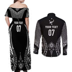 2025 Rugby Championship New Zealand Custom Couples Matching Off Shoulder Maxi Dress and Long Sleeve Button Shirt Poutama Motifs - Aussie Hoodie