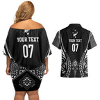 2025 Rugby Championship New Zealand Custom Couples Matching Off Shoulder Short Dress and Hawaiian Shirt Poutama Motifs - Aussie Hoodie