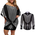 2025 Rugby Championship New Zealand Custom Couples Matching Off Shoulder Short Dress and Long Sleeve Button Shirt Poutama Motifs - Aussie Hoodie