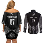 2025 Rugby Championship New Zealand Custom Couples Matching Off Shoulder Short Dress and Long Sleeve Button Shirt Poutama Motifs - Aussie Hoodie