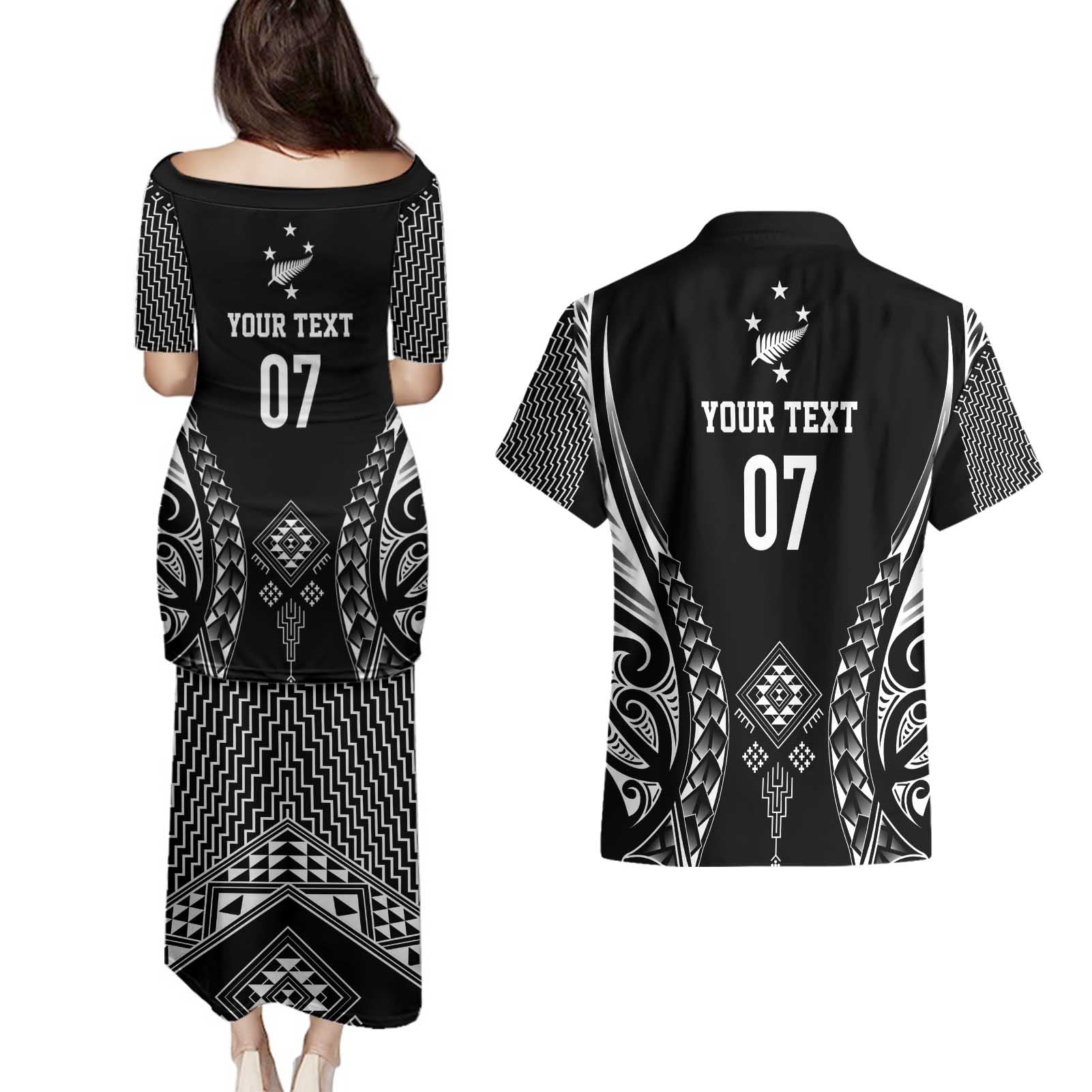 2025 Rugby Championship New Zealand Custom Couples Matching Puletasi and Hawaiian Shirt Poutama Motifs - Aussie Hoodie