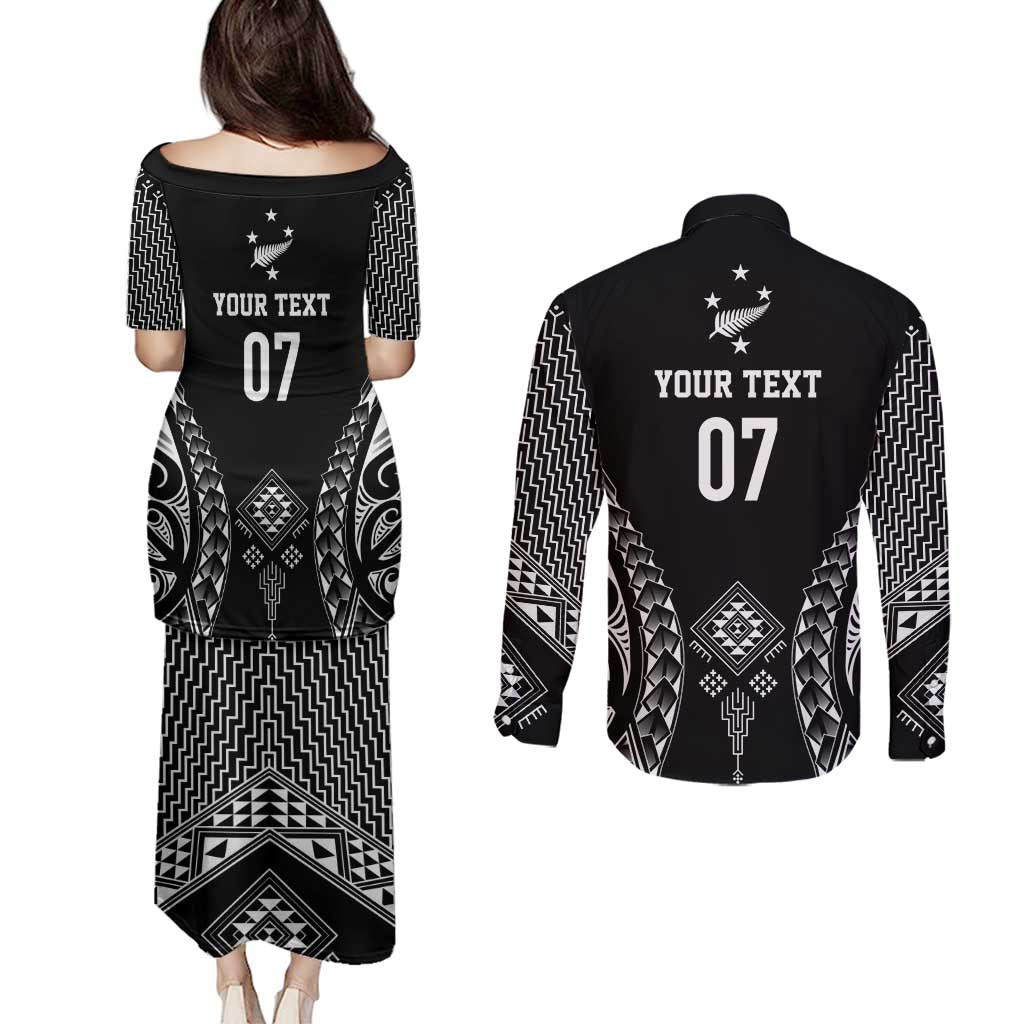 2025 Rugby Championship New Zealand Custom Couples Matching Puletasi and Long Sleeve Button Shirt Poutama Motifs - Aussie Hoodie