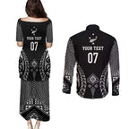 2025 Rugby Championship New Zealand Custom Couples Matching Puletasi and Long Sleeve Button Shirt Poutama Motifs - Aussie Hoodie