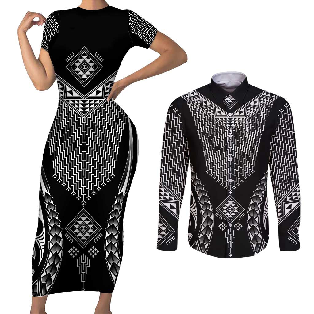 2025 Rugby Championship New Zealand Custom Couples Matching Short Sleeve Bodycon Dress and Long Sleeve Button Shirt Poutama Motifs - Aussie Hoodie