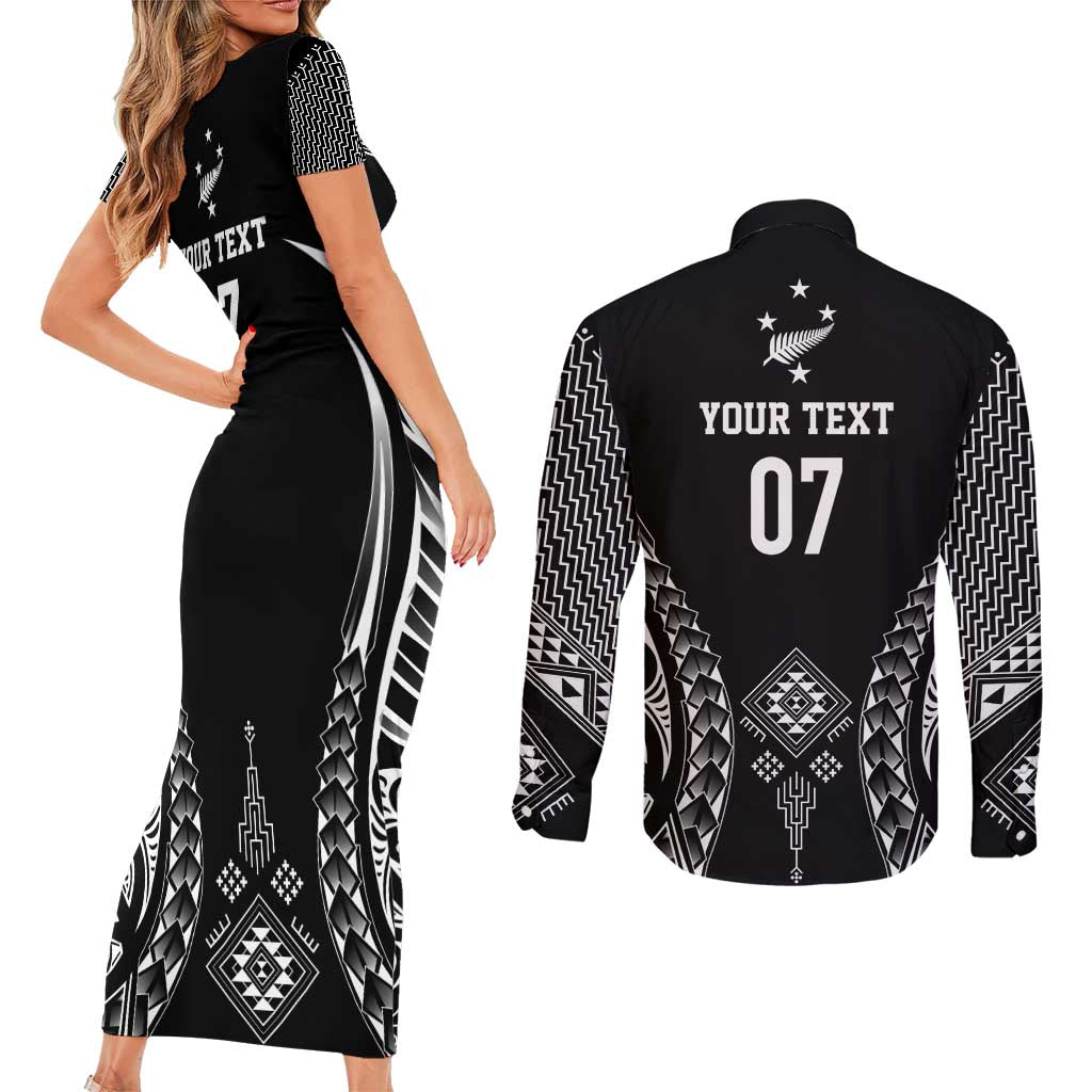 2025 Rugby Championship New Zealand Custom Couples Matching Short Sleeve Bodycon Dress and Long Sleeve Button Shirt Poutama Motifs - Aussie Hoodie