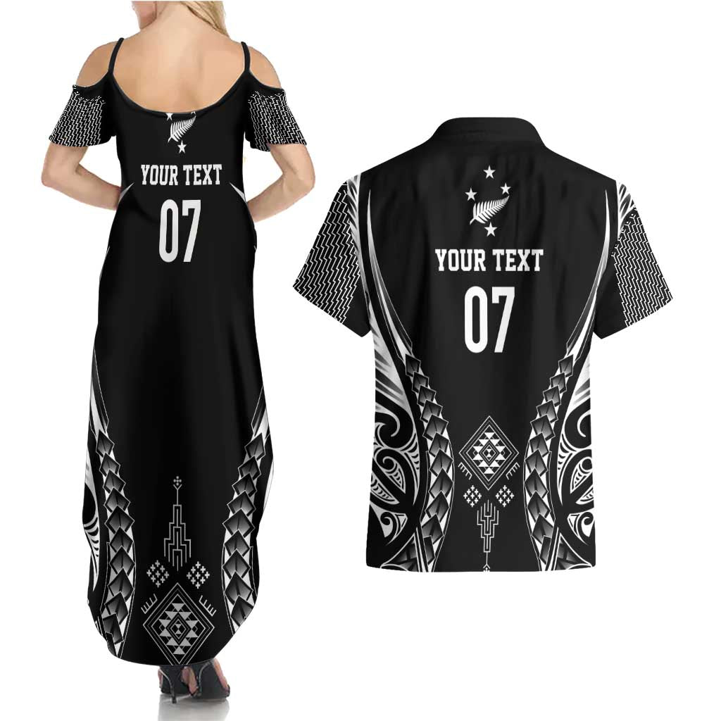 2025 Rugby Championship New Zealand Custom Couples Matching Summer Maxi Dress and Hawaiian Shirt Poutama Motifs - Aussie Hoodie