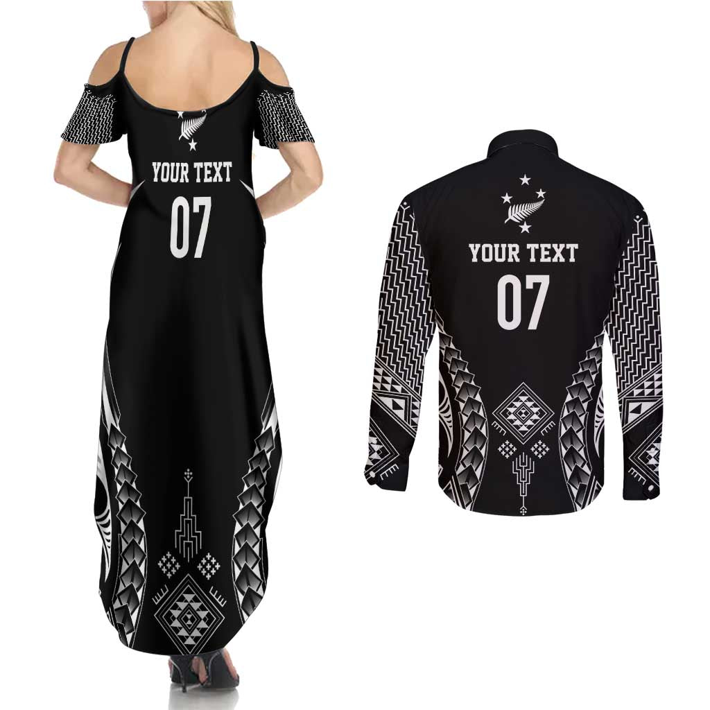 2025 Rugby Championship New Zealand Custom Couples Matching Summer Maxi Dress and Long Sleeve Button Shirt Poutama Motifs - Aussie Hoodie