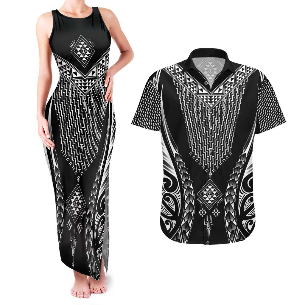 2025 Rugby Championship New Zealand Custom Couples Matching Tank Maxi Dress and Hawaiian Shirt Poutama Motifs - Aussie Hoodie