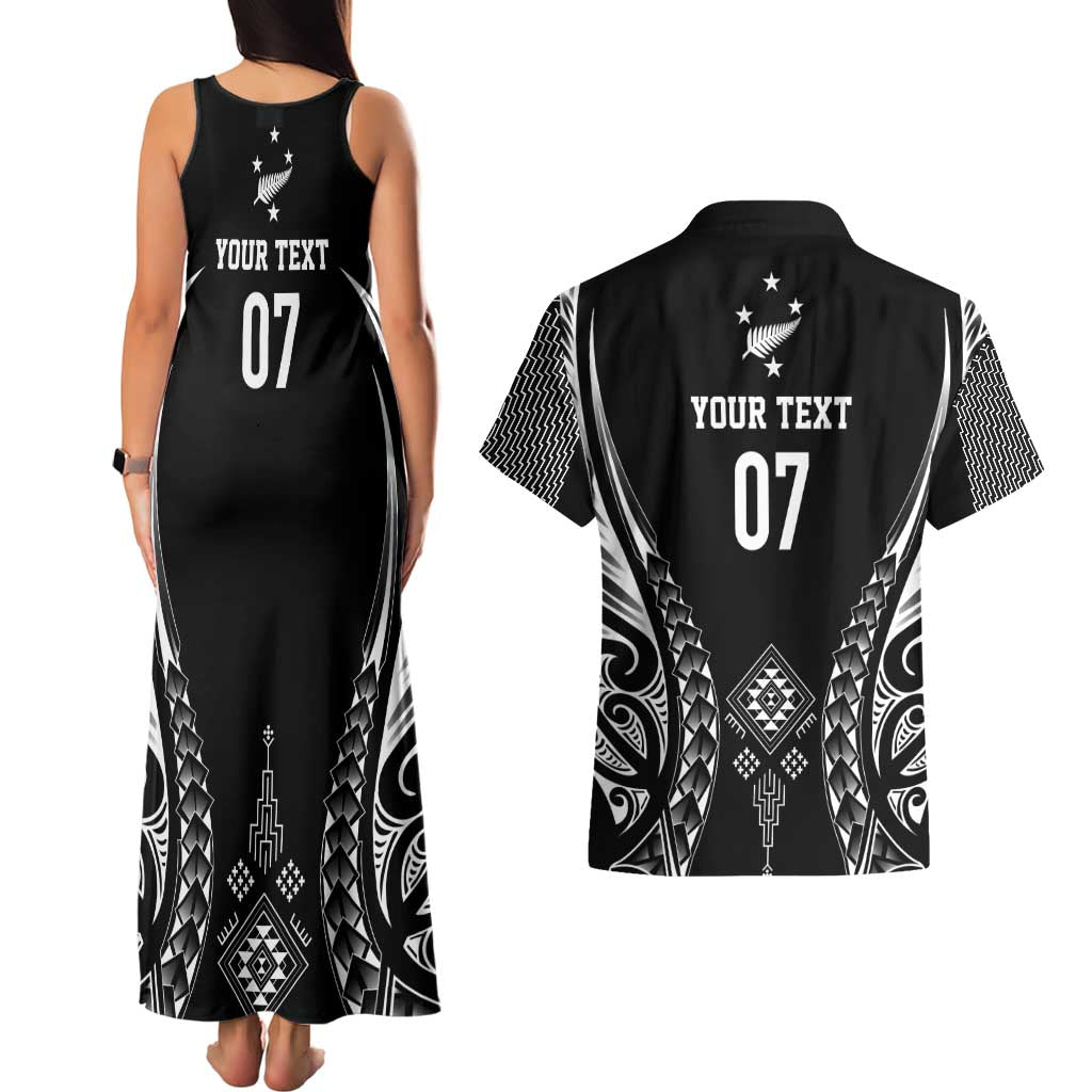 2025 Rugby Championship New Zealand Custom Couples Matching Tank Maxi Dress and Hawaiian Shirt Poutama Motifs - Aussie Hoodie