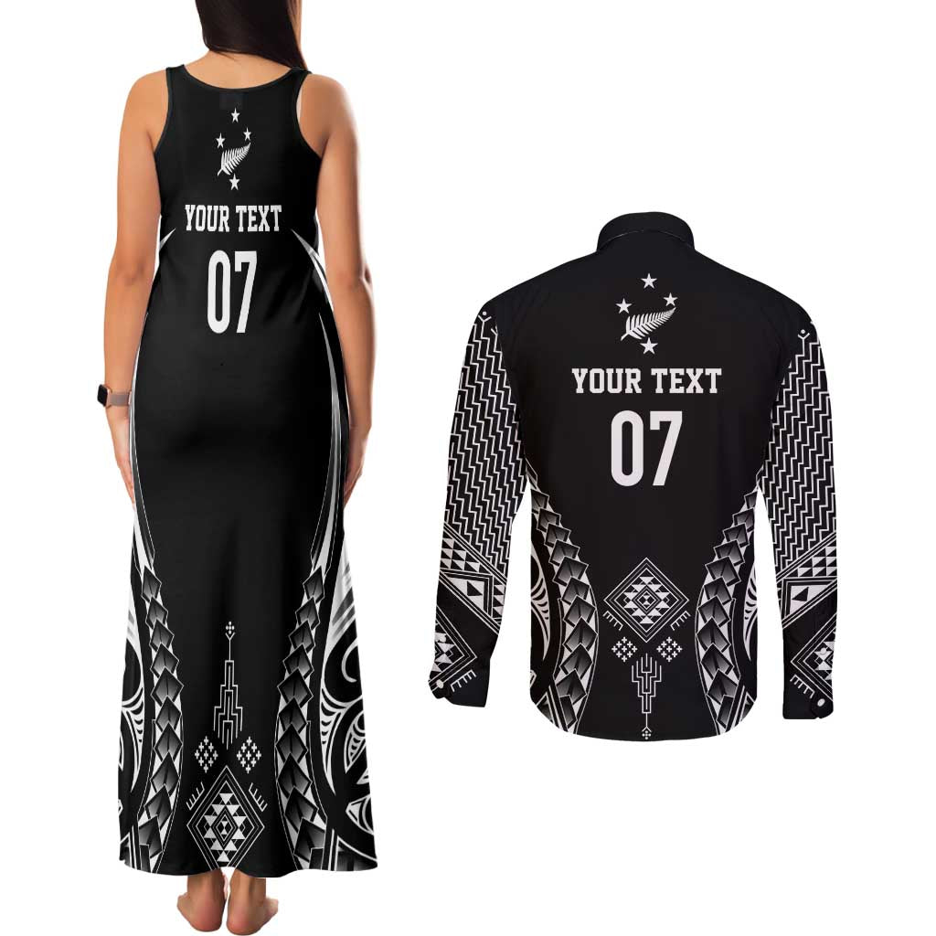 2025 Rugby Championship New Zealand Custom Couples Matching Tank Maxi Dress and Long Sleeve Button Shirt Poutama Motifs - Aussie Hoodie