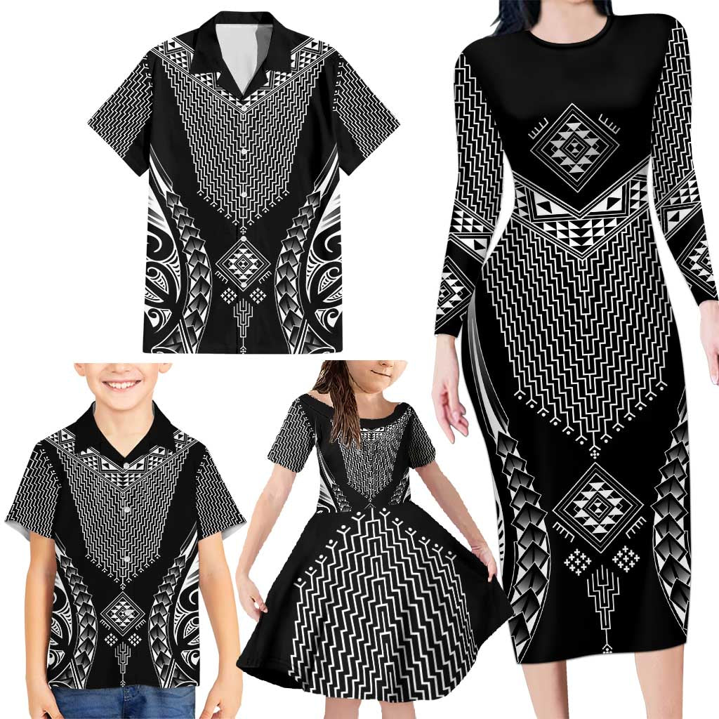 2025 Rugby Championship New Zealand Custom Family Matching Long Sleeve Bodycon Dress and Hawaiian Shirt Poutama Motifs - Aussie Hoodie