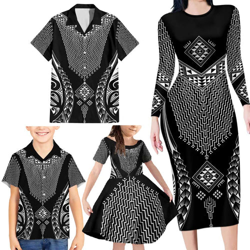 2025 Rugby Championship New Zealand Custom Family Matching Long Sleeve Bodycon Dress and Hawaiian Shirt Poutama Motifs - Aussie Hoodie