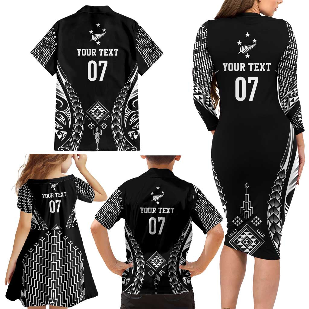 2025 Rugby Championship New Zealand Custom Family Matching Long Sleeve Bodycon Dress and Hawaiian Shirt Poutama Motifs - Aussie Hoodie