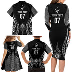 2025 Rugby Championship New Zealand Custom Family Matching Long Sleeve Bodycon Dress and Hawaiian Shirt Poutama Motifs - Aussie Hoodie