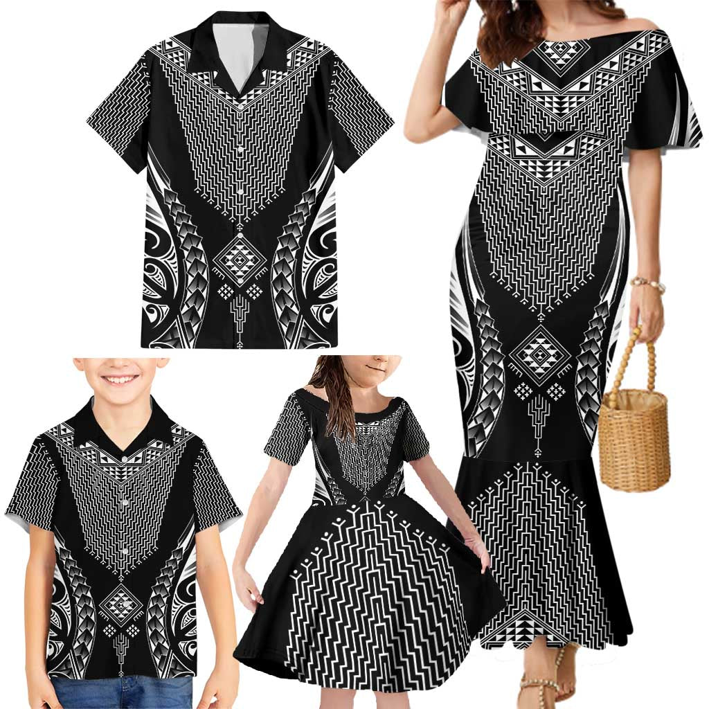 2025 Rugby Championship New Zealand Custom Family Matching Mermaid Dress and Hawaiian Shirt Poutama Motifs - Aussie Hoodie