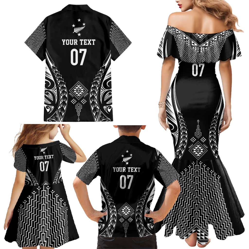 2025 Rugby Championship New Zealand Custom Family Matching Mermaid Dress and Hawaiian Shirt Poutama Motifs - Aussie Hoodie