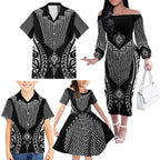 2025 Rugby Championship New Zealand Custom Family Matching Off The Shoulder Long Sleeve Dress and Hawaiian Shirt Poutama Motifs - Aussie Hoodie