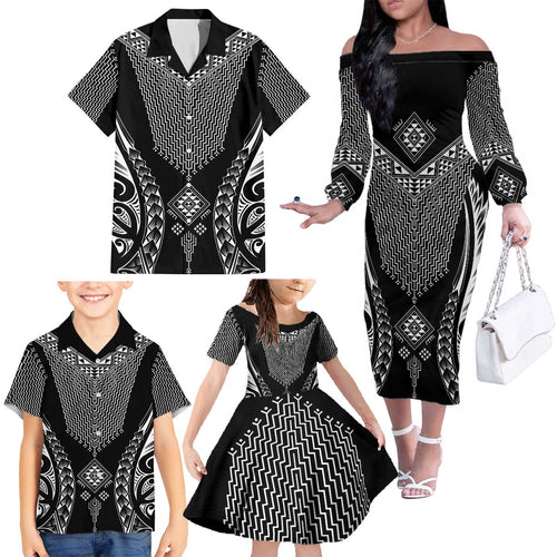 2025 Rugby Championship New Zealand Custom Family Matching Off The Shoulder Long Sleeve Dress and Hawaiian Shirt Poutama Motifs - Aussie Hoodie