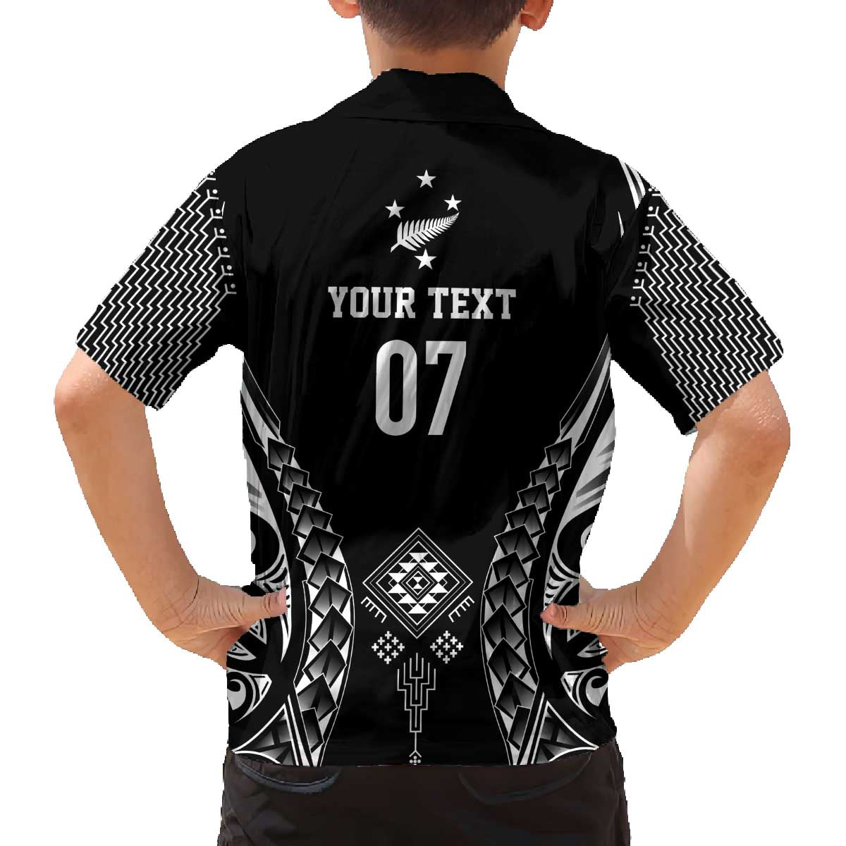 2025 Rugby Championship New Zealand Custom Family Matching Off The Shoulder Long Sleeve Dress and Hawaiian Shirt Poutama Motifs - Aussie Hoodie