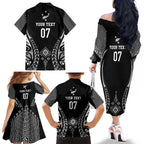 2025 Rugby Championship New Zealand Custom Family Matching Off The Shoulder Long Sleeve Dress and Hawaiian Shirt Poutama Motifs - Aussie Hoodie