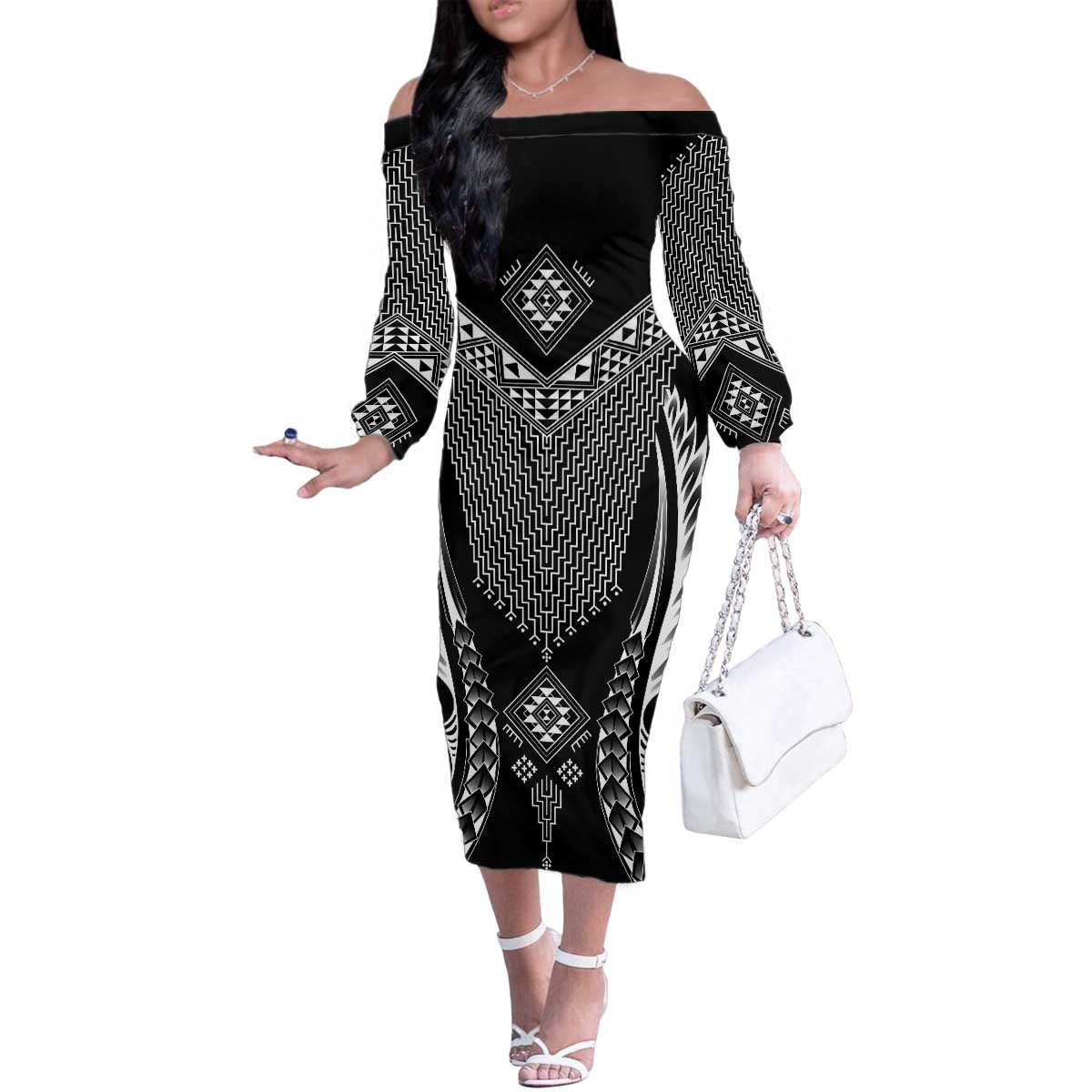 2025 Rugby Championship New Zealand Custom Family Matching Off The Shoulder Long Sleeve Dress and Hawaiian Shirt Poutama Motifs - Aussie Hoodie