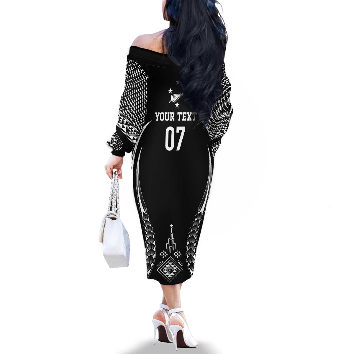 2025 Rugby Championship New Zealand Custom Family Matching Off The Shoulder Long Sleeve Dress and Hawaiian Shirt Poutama Motifs - Aussie Hoodie