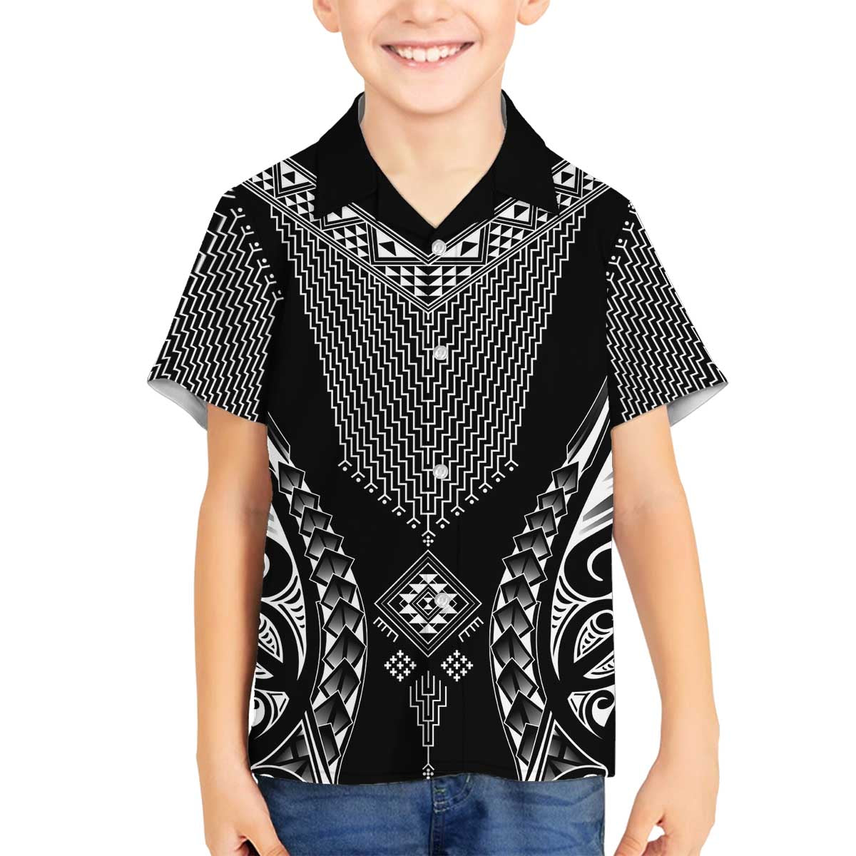 2025 Rugby Championship New Zealand Custom Family Matching Off The Shoulder Long Sleeve Dress and Hawaiian Shirt Poutama Motifs - Aussie Hoodie