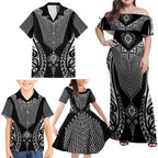 2025 Rugby Championship New Zealand Custom Family Matching Off Shoulder Maxi Dress and Hawaiian Shirt Poutama Motifs - Aussie Hoodie