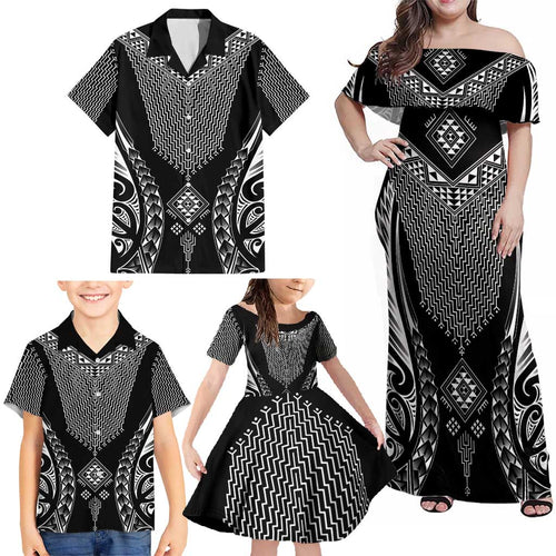2025 Rugby Championship New Zealand Custom Family Matching Off Shoulder Maxi Dress and Hawaiian Shirt Poutama Motifs - Aussie Hoodie