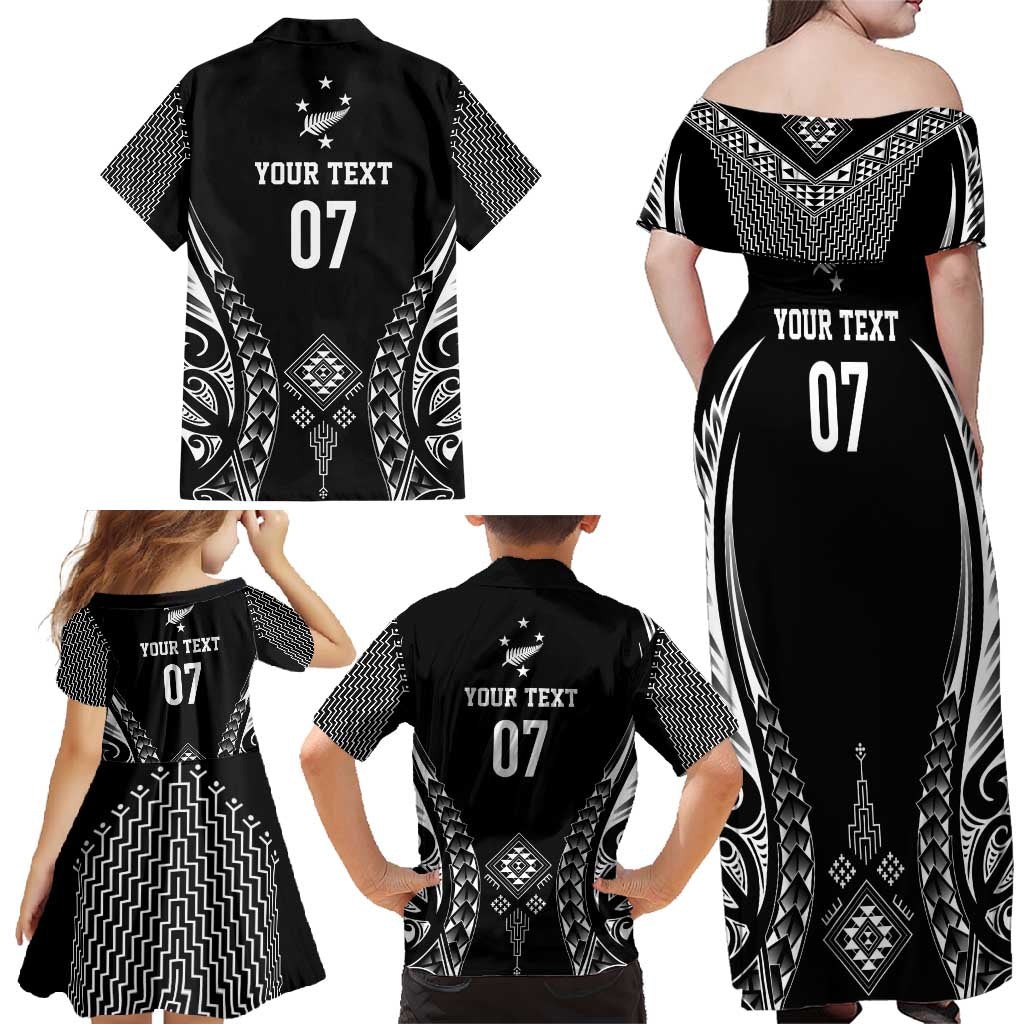 2025 Rugby Championship New Zealand Custom Family Matching Off Shoulder Maxi Dress and Hawaiian Shirt Poutama Motifs - Aussie Hoodie