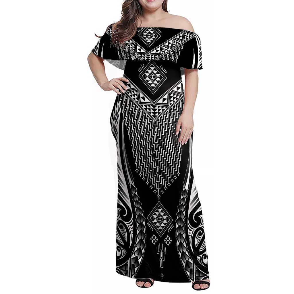 2025 Rugby Championship New Zealand Custom Family Matching Off Shoulder Maxi Dress and Hawaiian Shirt Poutama Motifs - Aussie Hoodie