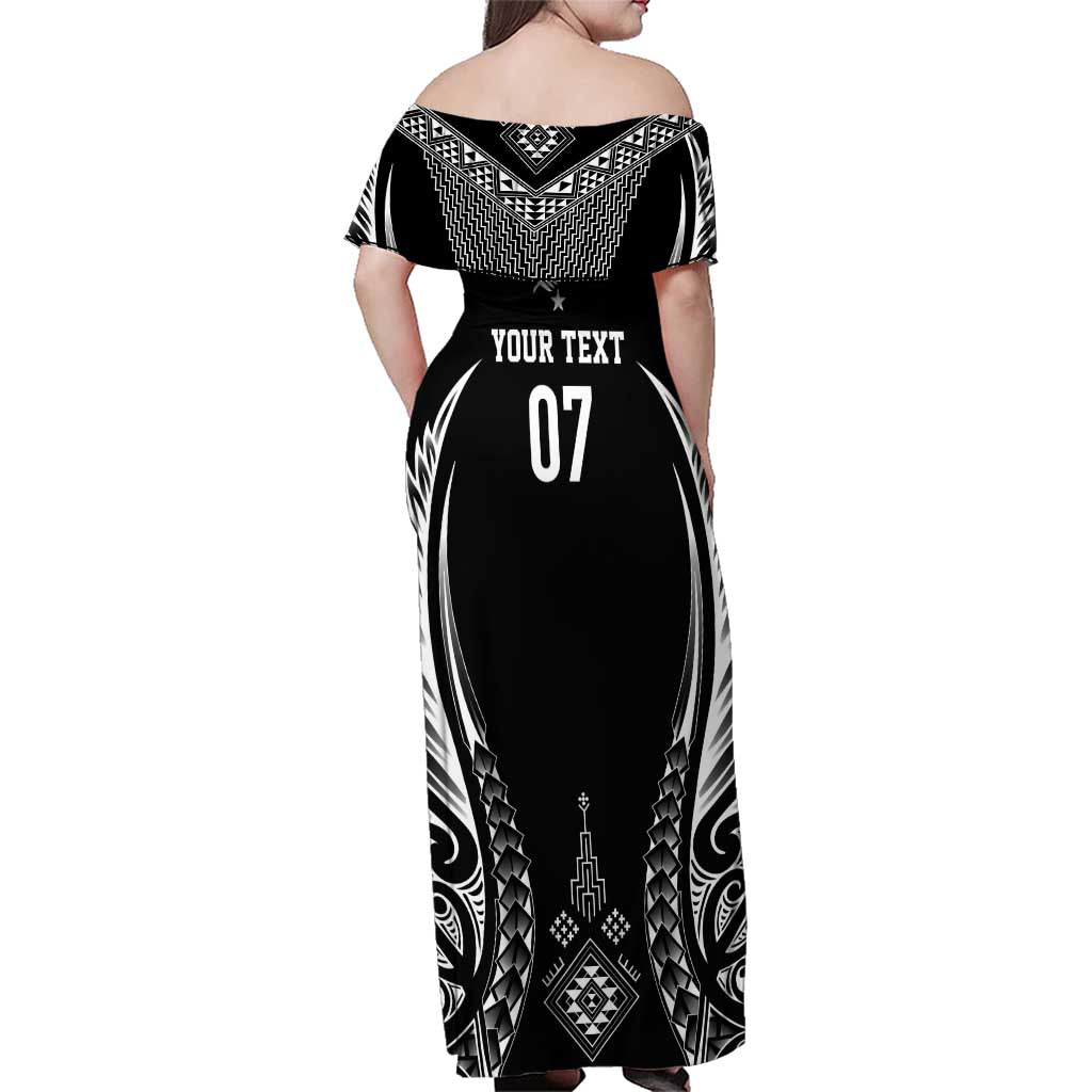 2025 Rugby Championship New Zealand Custom Family Matching Off Shoulder Maxi Dress and Hawaiian Shirt Poutama Motifs - Aussie Hoodie