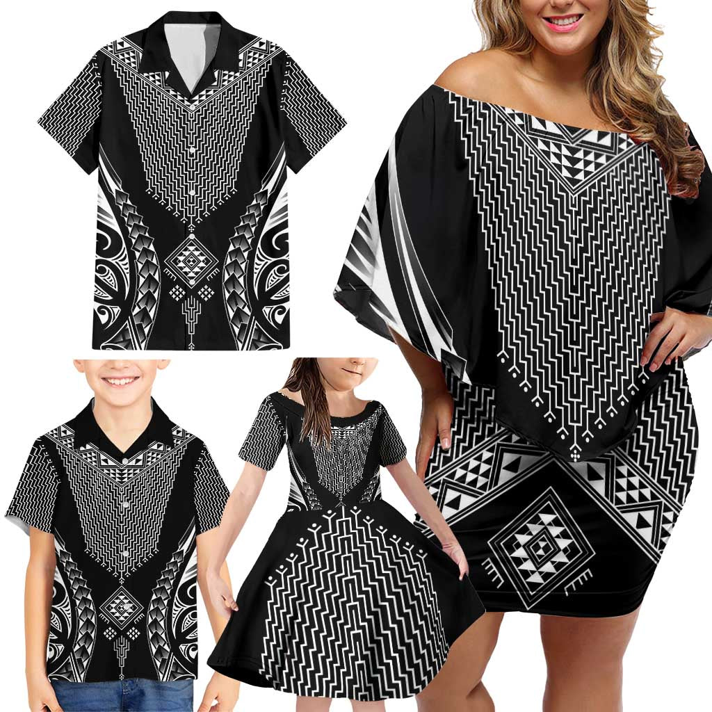 2025 Rugby Championship New Zealand Custom Family Matching Off Shoulder Short Dress and Hawaiian Shirt Poutama Motifs - Aussie Hoodie
