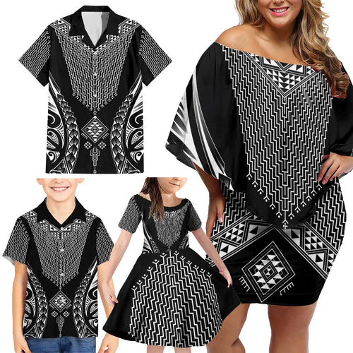 2025 Rugby Championship New Zealand Custom Family Matching Off Shoulder Short Dress and Hawaiian Shirt Poutama Motifs - Aussie Hoodie