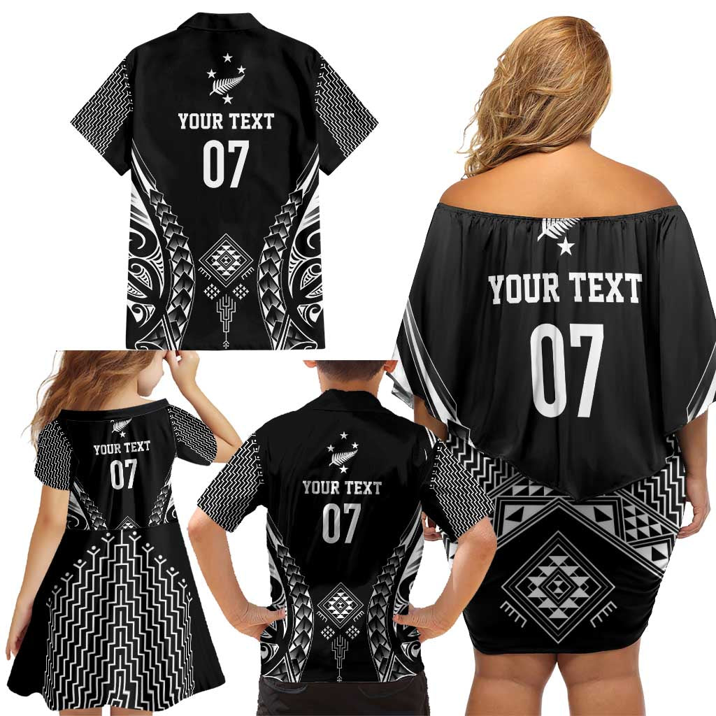 2025 Rugby Championship New Zealand Custom Family Matching Off Shoulder Short Dress and Hawaiian Shirt Poutama Motifs - Aussie Hoodie