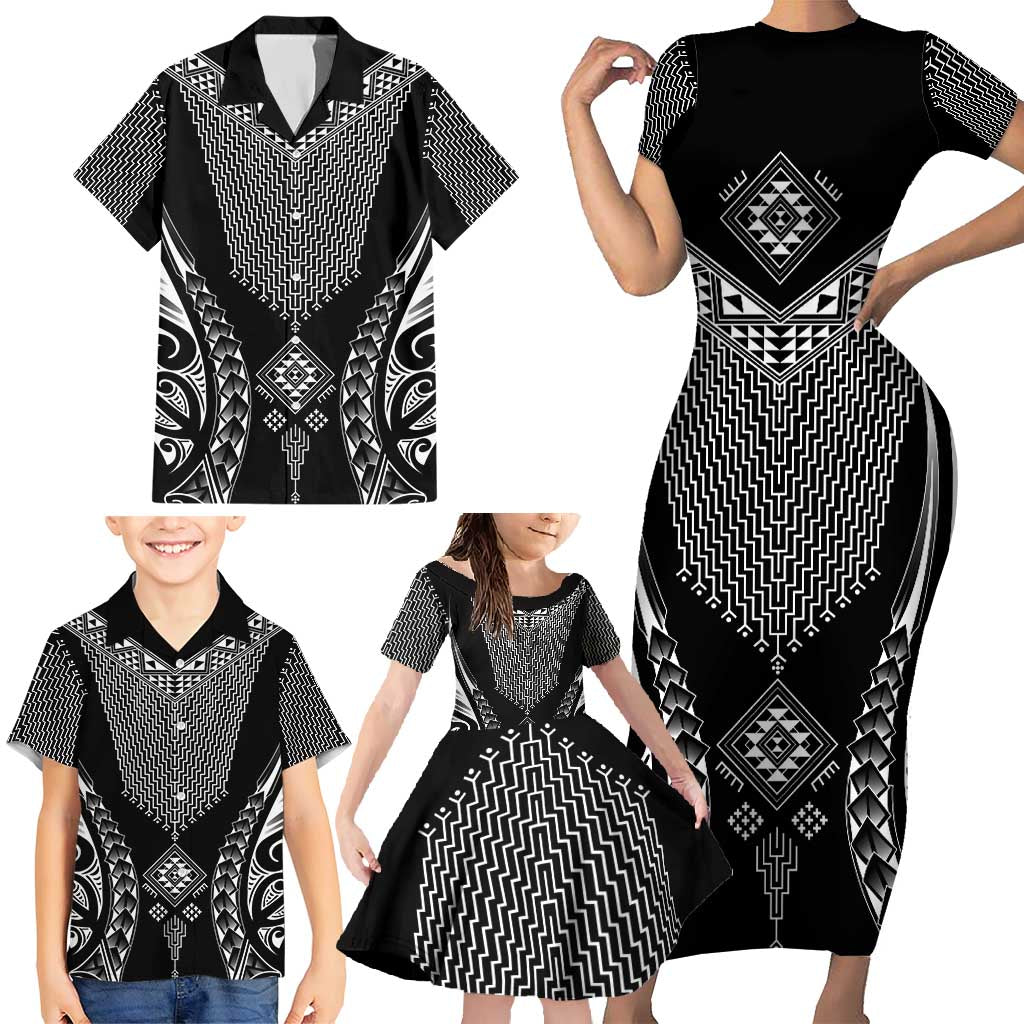 2025 Rugby Championship New Zealand Custom Family Matching Short Sleeve Bodycon Dress and Hawaiian Shirt Poutama Motifs - Aussie Hoodie