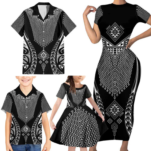 2025 Rugby Championship New Zealand Custom Family Matching Short Sleeve Bodycon Dress and Hawaiian Shirt Poutama Motifs - Aussie Hoodie