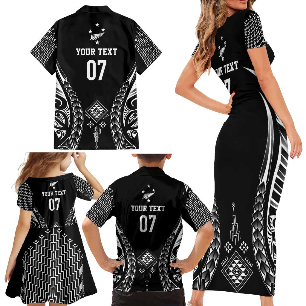 2025 Rugby Championship New Zealand Custom Family Matching Short Sleeve Bodycon Dress and Hawaiian Shirt Poutama Motifs - Aussie Hoodie
