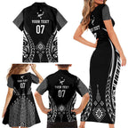 2025 Rugby Championship New Zealand Custom Family Matching Short Sleeve Bodycon Dress and Hawaiian Shirt Poutama Motifs - Aussie Hoodie