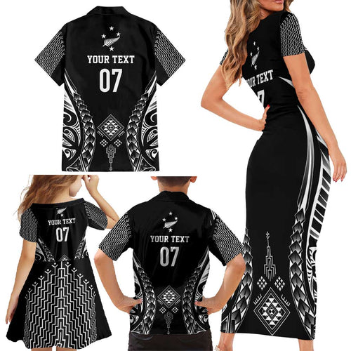 2025 Rugby Championship New Zealand Custom Family Matching Short Sleeve Bodycon Dress and Hawaiian Shirt Poutama Motifs - Aussie Hoodie