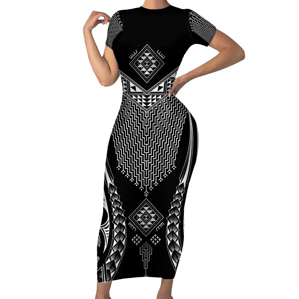 2025 Rugby Championship New Zealand Custom Family Matching Short Sleeve Bodycon Dress and Hawaiian Shirt Poutama Motifs - Aussie Hoodie