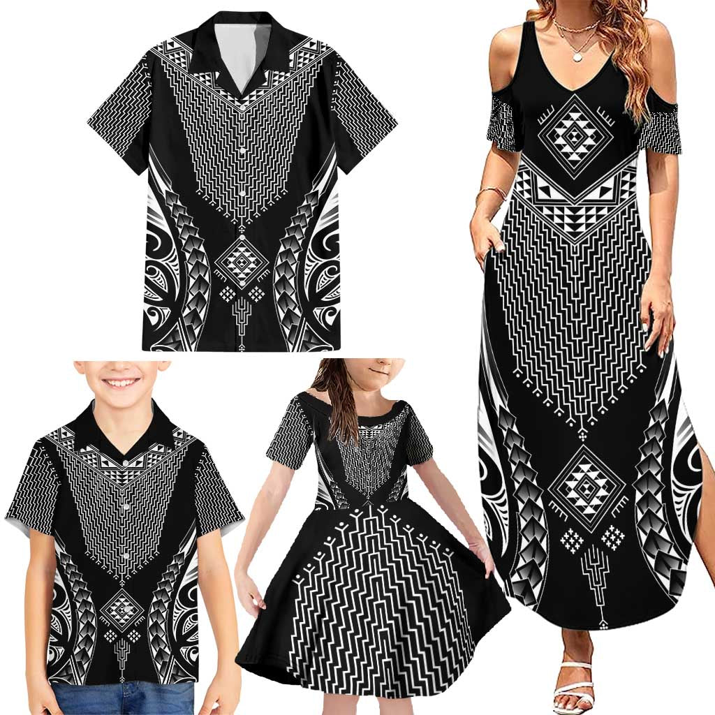 2025 Rugby Championship New Zealand Custom Family Matching Summer Maxi Dress and Hawaiian Shirt Poutama Motifs - Aussie Hoodie