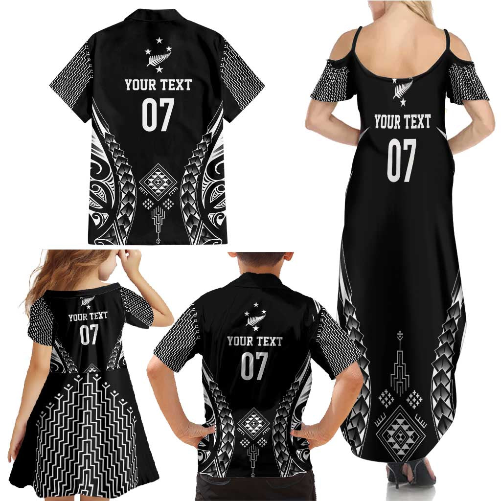 2025 Rugby Championship New Zealand Custom Family Matching Summer Maxi Dress and Hawaiian Shirt Poutama Motifs - Aussie Hoodie