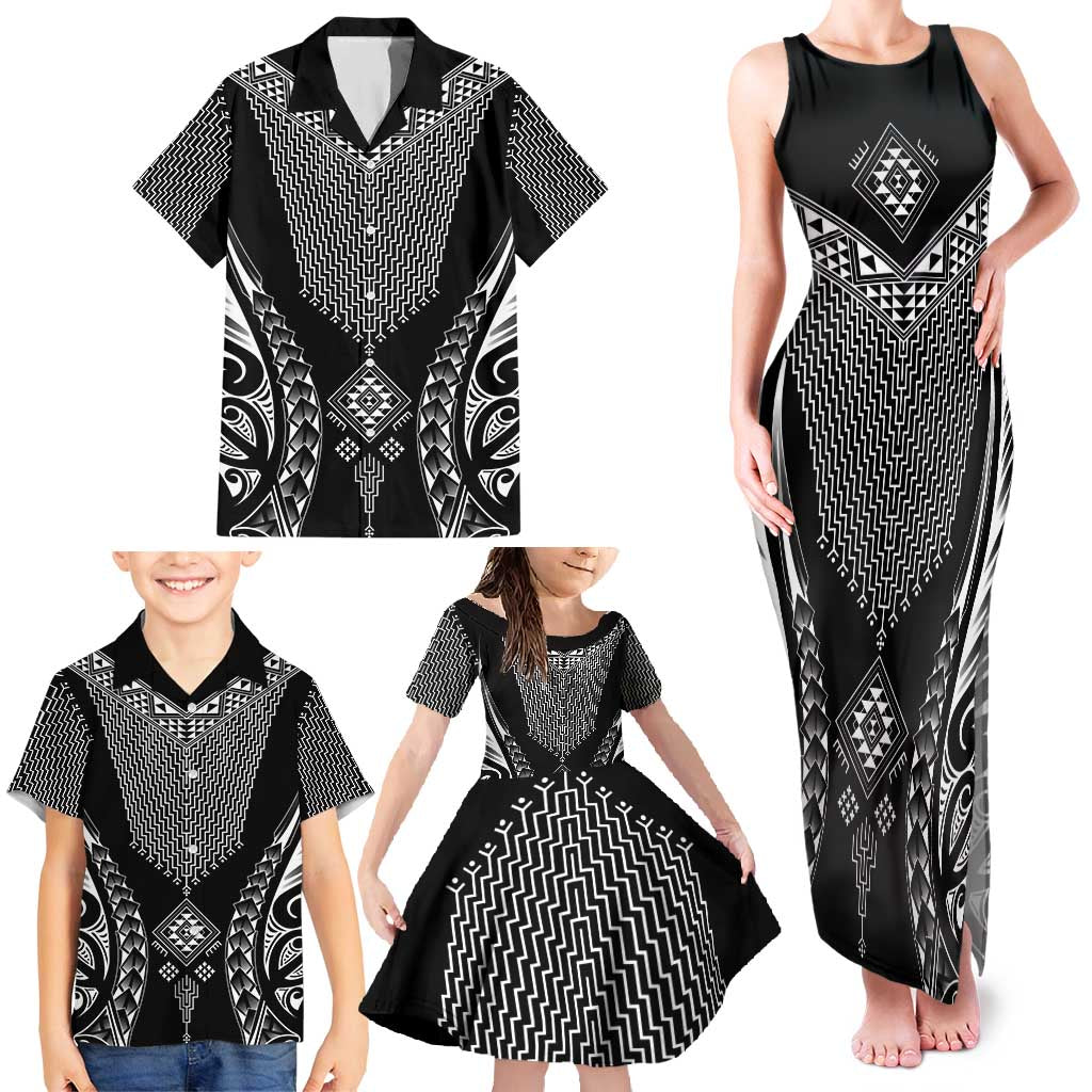 2025 Rugby Championship New Zealand Custom Family Matching Tank Maxi Dress and Hawaiian Shirt Poutama Motifs - Aussie Hoodie