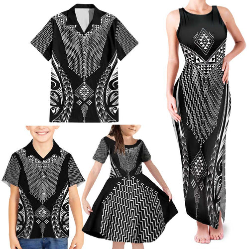 2025 Rugby Championship New Zealand Custom Family Matching Tank Maxi Dress and Hawaiian Shirt Poutama Motifs - Aussie Hoodie