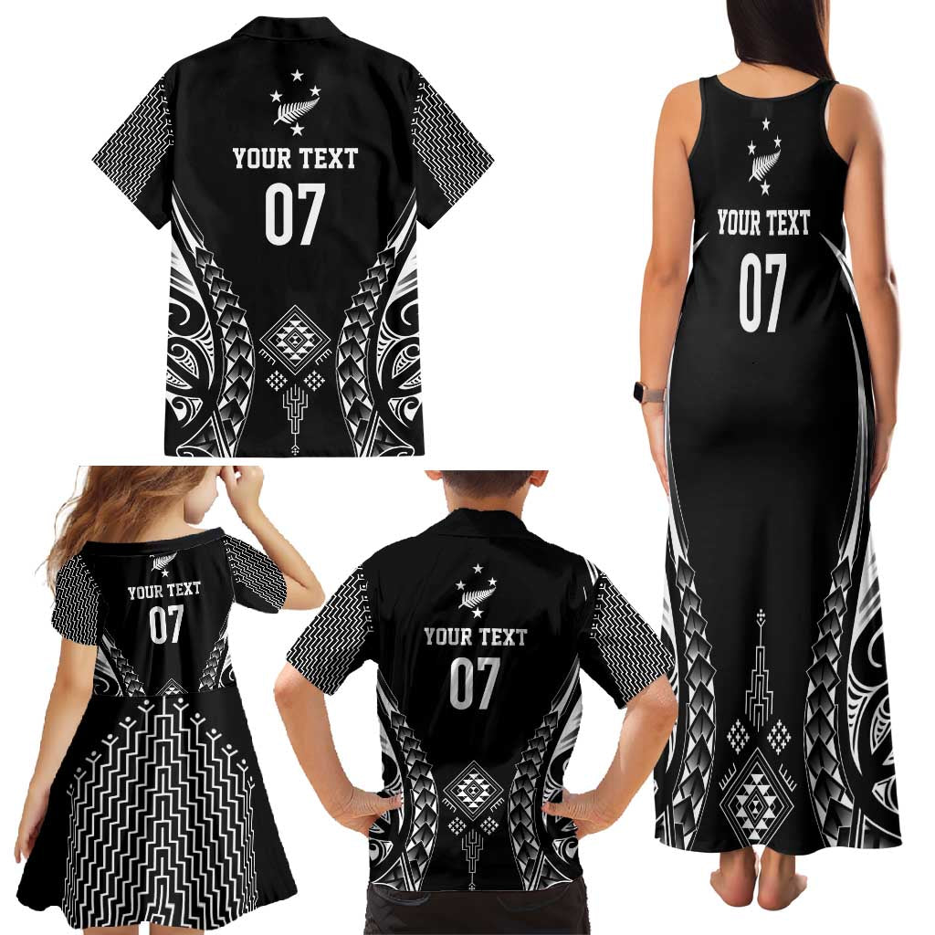 2025 Rugby Championship New Zealand Custom Family Matching Tank Maxi Dress and Hawaiian Shirt Poutama Motifs - Aussie Hoodie